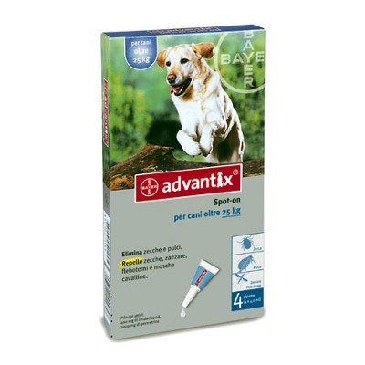 Bayer Advantix Spot On Per Cani Oltre 25 Kg - 4 Pipette Da 4,0 Ml.