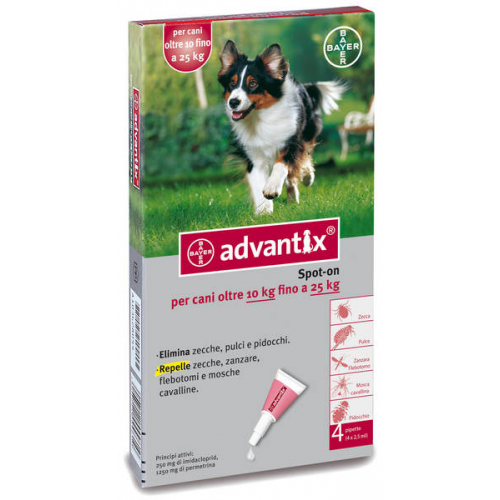 Bayer Advantix Spot On per cani oltre 10 kg fino a 25 kg - 4 pipette da 2,5 ml