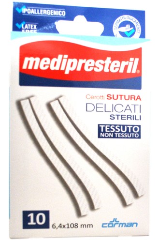MEDIPRESTERIL - 10 cerotti sutura delicati sterili 6,4x108 mm